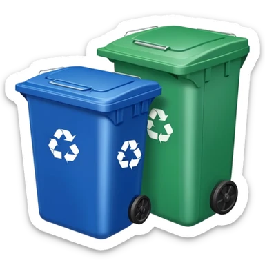 BLUE TRASH BIN NEXT TO GREEN RECYCLING BIN sticker