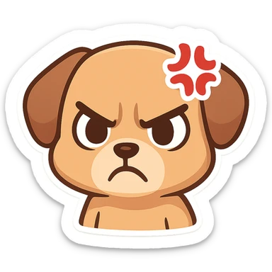 angry cartoon dog emoji, furrowed brows, ideal for Twitch chat sticker