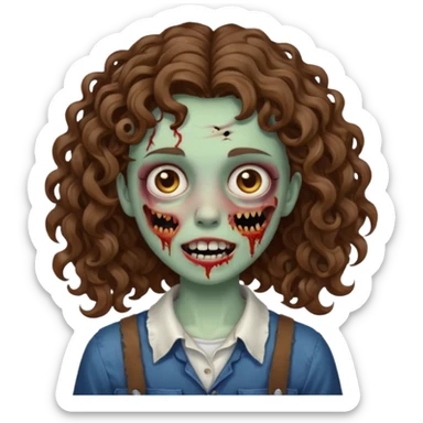 uma garota zumbi com o cabelo cacheado meio ondulado que usa aparelho sticker