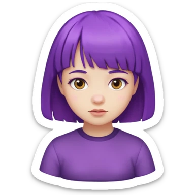 person with purple hair and with baby bangs  sticker
