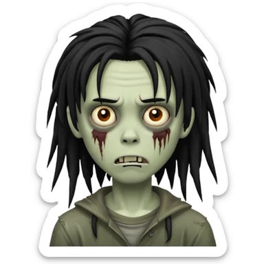 boy zombie with medium-long black dreads, emo shaggy hairstyle, dark spooky creepy expression sticker