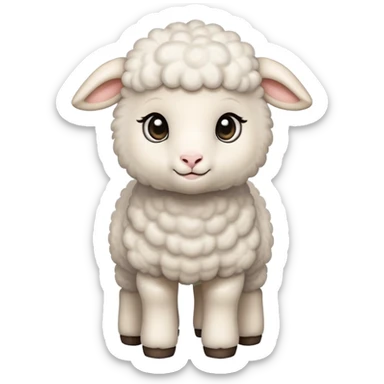 An emoji of a cute, fluffy lamb. Soft white wool, small ears, and gentle eyes, standing or lying down in a peaceful and adorable pose. Represents innocence, farm animals, and warmth sticker