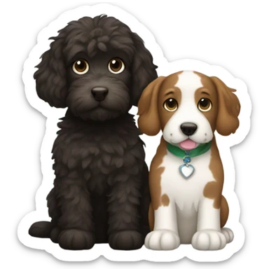 Tuxedo cat and brown labradoodle dog snuggling sticker