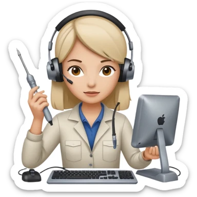 female computer technician fixing damaged computer sticker