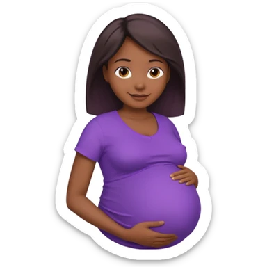 Dark brownskin woman with purple shirt, pregnant with head, neck and upper thorax only sticker