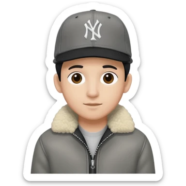 Cappellino New Era New York nero e persona con giubbotto di pecora grigio sticker