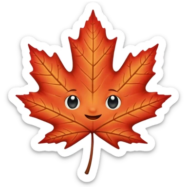 emoji, feuille d'érable couleur vermeille, deux yeux ronds noirs brillants sticker