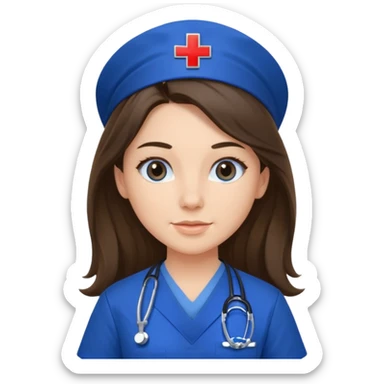 pretty brunette nurse with long hair in royal blue  scrubs sticker