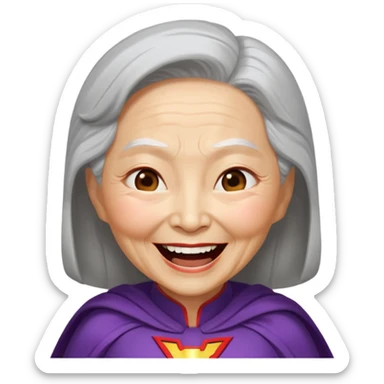 Laughing crazily elderly Chinese superwoman with head tilted backward, eye slightly closing sticker