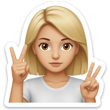 A girl about 35 dirty blonde, hair, brown eyes flipping the middle finger sticker