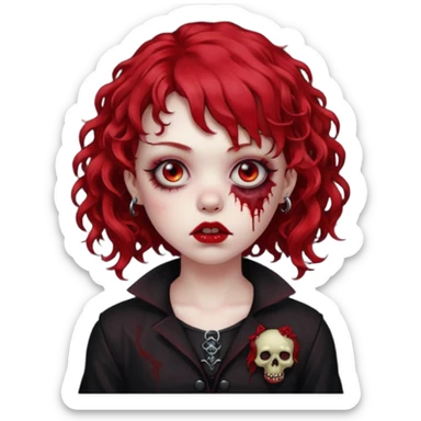 zombie girl red hair cacheado médio e franja, com piercing na boca(labret lateral), roupa gótica  sticker