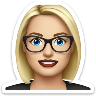 Real margot robbie secretary,  bright blue eyes, wearing black glasses  sticker