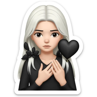 A Kendall Jenner with long white hair is sad and holds a black heart in her hands sticker