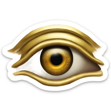 A detailed and intricately designed eye, often associated with ancient Egyptian culture. The eye is adorned with a gold-colored eye socket, surrounded by a darker band.  sticker