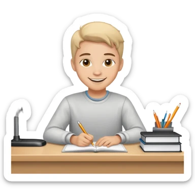 smiling student at a desk sticker