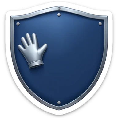 a navy blue shield with a iron glove  sticker