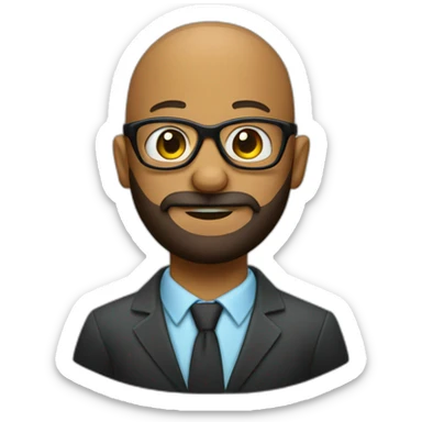 baldhead with beard looking proffesional with geek glasses sticker