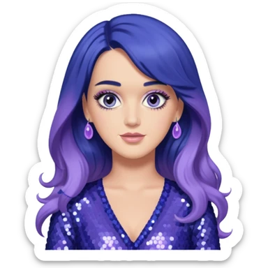 Katy Perry with long indigo hair,  lavender sequin outfit sticker