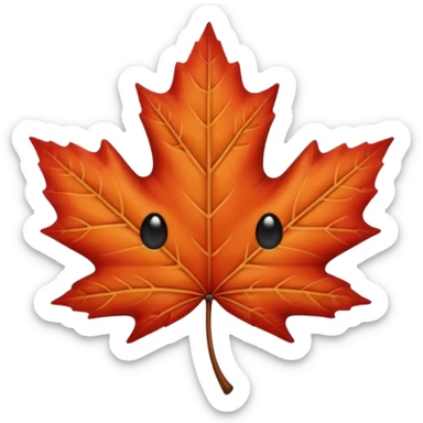 emoji, feuille d'érable couleur vermeille, deux yeux ronds noirs brillants sticker