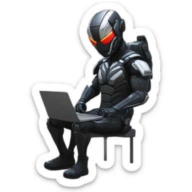 developer behind his laptop with this style : Crytek Crysis Video game with nanosuit character hacker themed character sticker