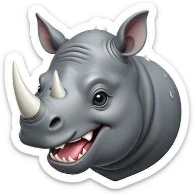 Cinematic Comical Rhinoceros Portrait Emoji, Head tilted dramatically with an exaggeratedly amused expression, featuring a striking, glossy slate-gray hide with a boldly textured white horn, wide, expressive eyes filled with playful disbelief, Simplified yet hilariously expressive features, highly detailed, glowing with a slightly sassy glow, high shine, dramatic yet playful, stylized with an air of cheeky wild mischief, bright and endearing, soft glowing outline, capturing the essence of a spirited and over-the-top rhinoceros, so meme-worthy it feels like it could charge its way into internet fame instantly! sticker