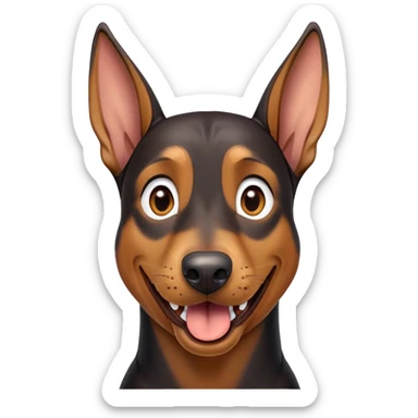 cinematic-comical-doberman-portrait-emoji,-head-tilted-dramatically-with-an-exaggeratedly-amused-expression,-featuring-a-vibrant-black and tan-fur-with-a-lively-sheen,-wide,-expressive-brown-eyes-filled-with-playful-disbelief, ears drooping down sticker