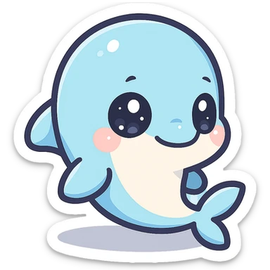 super kawaii chibi baby dolphin character, soft pastel colors, big sparkling eyes, bolder outline, soft shadow, high contrast, minimal clean layout, PNG, transparent background sticker