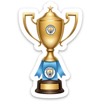Trophy with Manchester City sky blue ribbons sticker