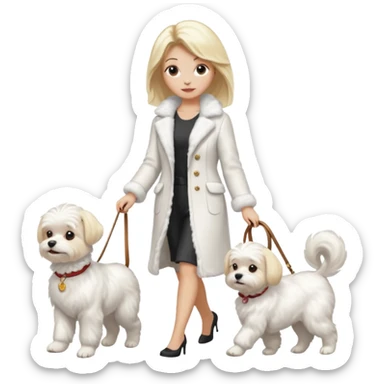 blonde woman wearing white, walking ONE maltese dog sticker