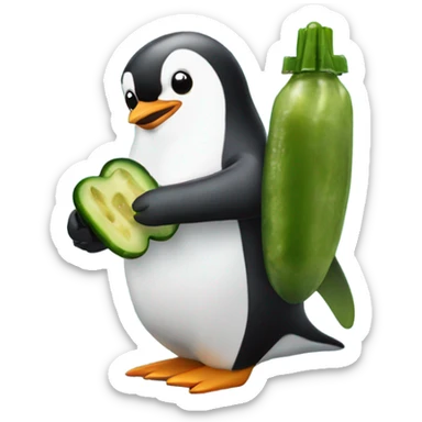 Penguin eating a pickle with a jet pack sticker
