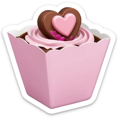 Two sharp-edged square milk chocolate pralines placed diagonally, each in a white fluted paper candy cup, with smooth glossy coating.
Flat thin pastel pink heart icing centered on top with subtle sugar crystal sparkle, clean studio lighting, pure white background, realistic minimal emoji-style. sticker