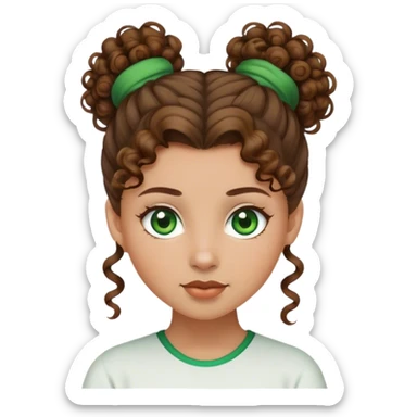 girl with curly brown hair, topknot, green eyes, light skin sticker