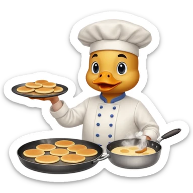 A chef duck wearing a tiny apron, making pancakes on a pan sticker