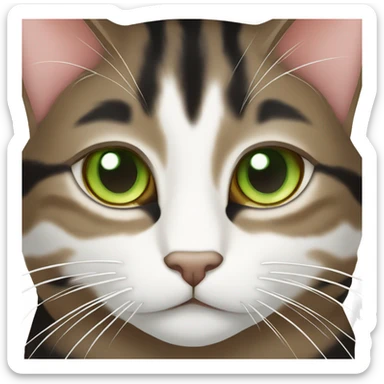 Brown, black, and white tabby cat with green eyes sticker