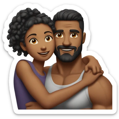 realistic portrait of fit girl hugging a man with a short beard and muscular build sticker