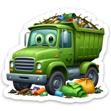A garbage monster with a car and truck and tractor and garbage and junk inside sticker