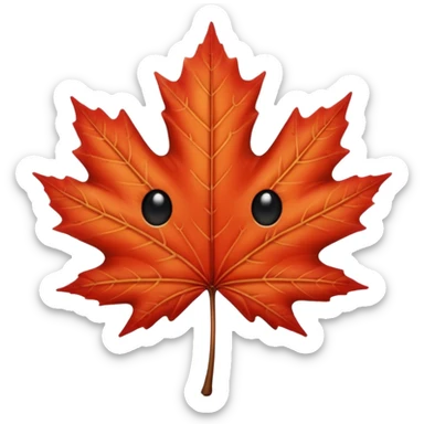 emoji, feuille d'érable couleur vermeille, deux yeux ronds noirs brillants sticker