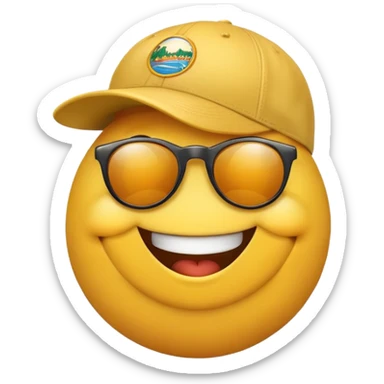 Happy yellow emoji with sunglasses and a baseball cap that says florida sticker