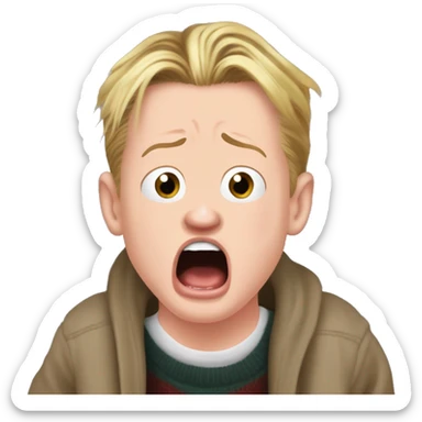 macaulay culkin from Home Alone, putting both hands on his face and screaming of fear. bring the hands down lik he is putting on his cheeks. sticker