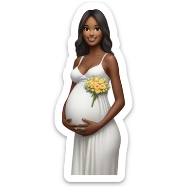 Photo of a Victoria secret model pregnant posing with flowers on a pregnancy shoot sticker