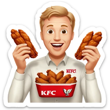 "Create an emoji of a white man holding KFC chicken wings with a happy and excited expression. Make sure to add the text 'KFC ABSOLUTE CINEMA' in large, bold letters, covering the entire screen and standing out clearly. This text must be included. Use a vibrant and expressive style."





 sticker