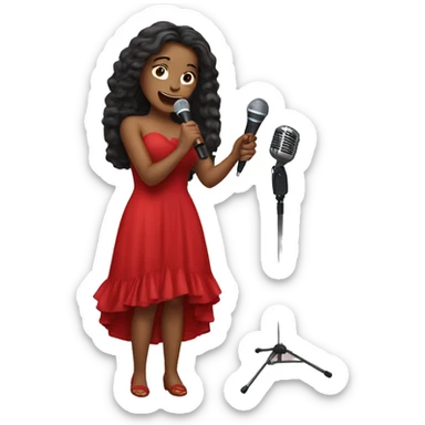 beautiful girl in a long red dress sings holding microphone in a hand  sticker