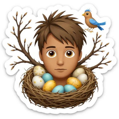 Man who has a Birds Nest for hair sticker