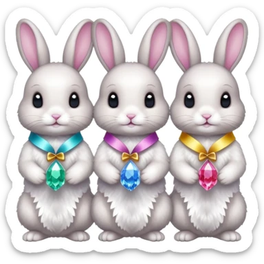 family of baby bunnies in line with ribbons holding crystals sticker