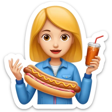 tourist woman holding hot dog sticker
