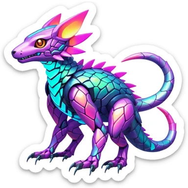 Tropical exotic futuristic lush warm-colored modern colorful neon-colored cyber-Fakémon-Digimon-Trico-creature sticker