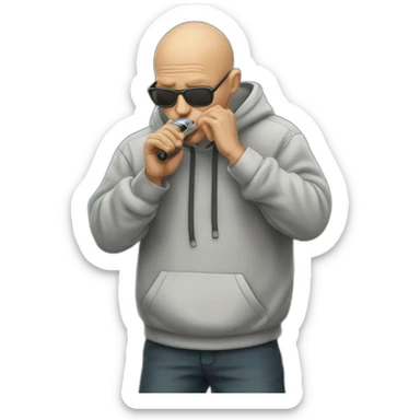 cool 50 year old bald guy in a hoodie playing harmonica sticker