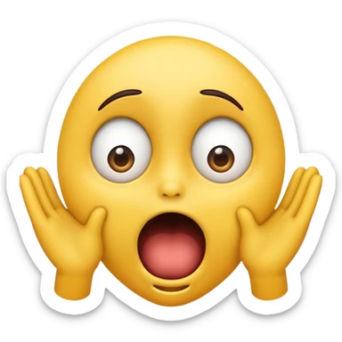 "A surprised emoji face with wide-open eyes and an open mouth, while both hands slide over the mouth in a shocked or gasping expression. sticker