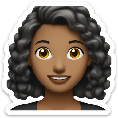 mujer de piel blanca cabello negro vestido elegante sosteniendo libros y lapiz hacia arriba feliz sticker