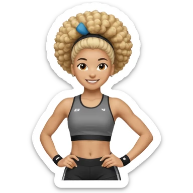 light-skinned Black girl in a dynamic athletic pose, half-blonde and half-dark brown afro puff hairstyle sticker